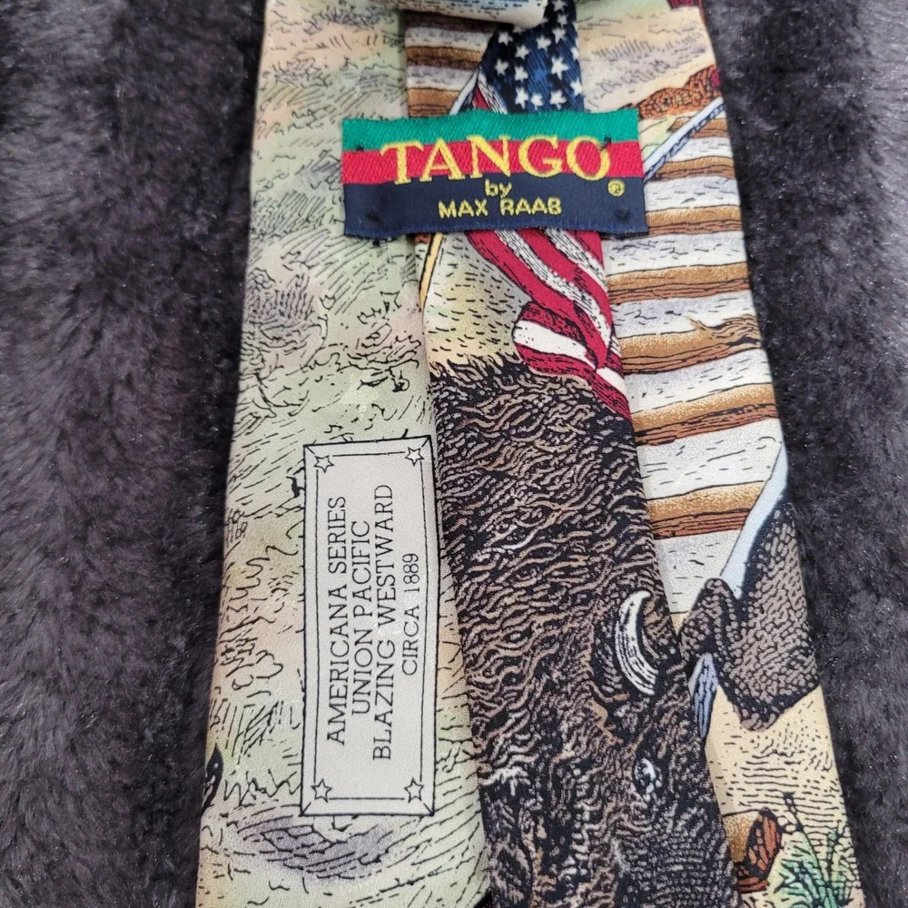 Tango Max Raab Silk Tie Americana Union Pacific Blazing Westward Buffalo Train